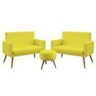 Kit 2 Poltronas Namoradeiras Decorativas Nina Com Rodapé Puff Solar Sued Amarelo Aradecor Kit 2 Poltronas Namoradeiras Decorativas Nina Com Rodapé Puff Solar Sued Amarelo Aradecor