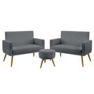 Kit 2 Poltronas Namoradeiras Decorativas Nina Com Rodapé Puff Solar Sued Cinza Aradecor