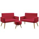 Kit 2 Poltronas Namoradeiras Decorativas Nina Puff Solar Suede Vermelho Aradecor