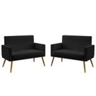 Kit 2 Poltronas Namoradeiras Decorativas Vega Com Rodapé Couro Preto Aradecor