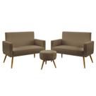 Kit 2 Poltronas Namoradeiras Decorativas Vega Com Rodapé e Puff Solar Sued Capuccino Aradecor