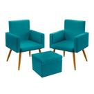 Kit 2 Poltronas Nina Com Puff Quasar Sued Azul Turquesa Aradecor