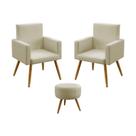 Kit 2 Poltronas Nina Com Puff Solar Para Sala de Estar Sued Bege Aradecor