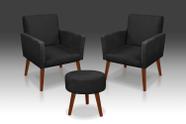 Kit 2 Poltronas Nina + Puff Redondo Danny Suede Preto -RV Decora