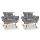 KIt 2 Poltronas Opala Decorativa para Sala de Estar Quarto Recepção Clinica Suede Cinza - Jm interiores