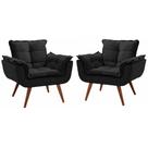 KIt 2 Poltronas Opala Decorativa para Sala de Estar Quarto Recepção Clinica Suede Preta - Jm interiores