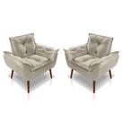 Kit 2 Poltronas Opala Decorativa Para Sala, Quarto, Recepção Suede Bege LM Decor