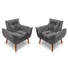 Kit 2 Poltronas Opala Decorativa para sala, quarto, recepção Suede Cinza Escuro LM Decor