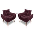 Kit 2 Poltronas Opala Decorativa Para Sala, Quarto, Recepção Suede Vermelho Bordo LM Decor