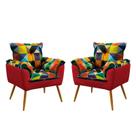 Kit 2 Poltronas Opala F-015 Sued Estampado Colorido com Sued Aradecor