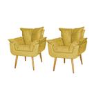 kit 2 Poltronas Opala Pé Palito Quarto Recepção Suede Amarelo