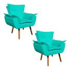 Kit 2 Poltronas Opala Retro Sala Estar Suede Azul Turquesa