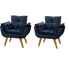 Kit 2 Poltronas Opalla Cadeira Decorativa Suede Azul Marinho para Escritório Sala de Estar Recepção