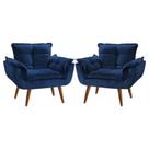 Kit 2 Poltronas Opalla Decorativa Reforçada Recepção Sala De Estar Suede Azul Marinho