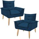 Kit 2 Poltronas Opalla Decorativa Suede Azul Marinho para Escritório Sala de Estar Recepção Kit 2 Poltronas Opalla Decorativa Suede Azul Marinho para Escritório Sala de Estar Recepção