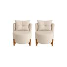 Kit 2 Poltronas Orgânica Curva Luna Boucle Bege Pés de Madeira - Montanaris Decor