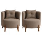 Kit 2 Poltronas Orgânica Curva Luna Boucle Cappuccino Pés de Madeira - Montanaris Decor