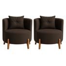Kit 2 Poltronas Orgânica Curva Luna Boucle Marrom Pés de Madeira - Montanaris Decor