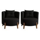 Kit 2 Poltronas Orgânica Curva Luna Boucle Preto Pés de Madeira - Montanaris Decor