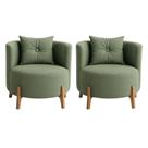 Kit 2 Poltronas Orgânica Curva Luna Boucle Verde Oliva Pés de Madeira - Montanaris Decor