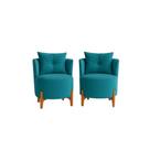 Kit 2 Poltronas Orgânica Curva Luna Veludo Azul Turquesa - Montanaris Decor