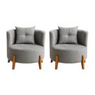 Kit 2 Poltronas Orgânica Curva Luna Veludo Cinza Claro Pés de Madeira - Montanaris Decor