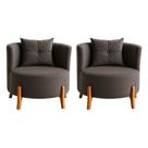 Kit 2 Poltronas Orgânica Curva Luna Veludo Cinza Pés de Madeira - Montanaris Decor