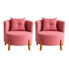 Kit 2 Poltronas Orgânica Curva Luna Veludo Rosa Pés de Madeira - Montanaris Decor