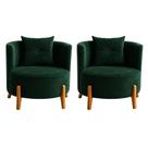 Kit 2 Poltronas Orgânica Curva Luna Veludo Verde Pés de Madeira - Montanaris Decor