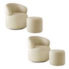 Kit 2 Poltronas Orgânica Giratória Eloah 2 Puff Ello Bouclé Italiano Sala Estar Oferta - Bege