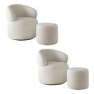Kit 2 poltronas Orgânica giratória eloah 2 puff ello luxo bouclé italiano sala - off-white