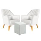 Kit 2 Poltronas Orion Bordada com Puff Izar Couro Branco Aradecor Kit 2 Poltronas Orion Bordada com Puff Izar Couro Branco Aradecor