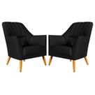 Kit 2 Poltronas Orion Bordada Couro Preto Aradecor