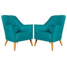 Kit 2 Poltronas Orion Bordada Para Sala de Estar Sued Azul Turquesa Aradecor