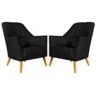 Kit 2 Poltronas Orion Bordada Suede Preto Aradecor