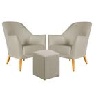 Kit 2 Poltronas Orion com Puff Izar Couro Bege Aradecor