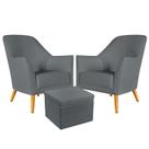 Kit 2 Poltronas Orion com Puff Quasar Sued Cinza Aradecor Kit 2 Poltronas Orion com Puff Quasar Sued Cinza Aradecor