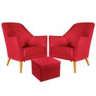 Kit 2 Poltronas Orion com Puff Quasar Sued Vermelho Aradecor