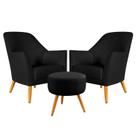 Kit 2 Poltronas Orion com Puff Solar Couro Preto Aradecor Kit 2 Poltronas Orion com Puff Solar Couro Preto Aradecor