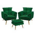 Kit 2 Poltronas Para Sala de Estar Opala com Puff Lunar Sued Verde Aradecor