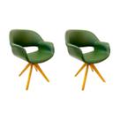 Kit 2 Poltronas para Sala de Estar ou Jantar Eduarda cor verde oliva base madeira giratória