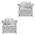 Kit 2 Poltronas Para Sala de Estar Vênus Linho Cinza Pés Castanho - Pallazio Kit 2 Poltronas Para Sala de Estar Vênus Linho Cinza Pés Castanho - Pallazio