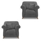 Kit 2 Poltronas Para Sala de Estar Vênus Suede Cinza Pés Castanho - Pallazio