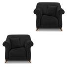 Kit 2 Poltronas Para Sala de Estar Vênus Suede Preto Pés Castanho - Pallazio