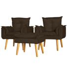 Kit 2 Poltronas Para Sala Decorativa e Puff Opala Suede Marrom