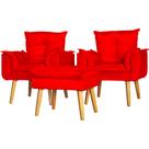 Kit 2 Poltronas Para Sala Decorativa e Puff Opala Suede Vermelho
