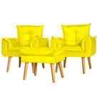 Kit 2 Poltronas Para Sala Decorativa e Puff Opala Veludo Amarelo Kit 2 Poltronas Para Sala Decorativa e Puff Opala Veludo Amarelo