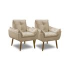 Kit 2 Poltronas Para Sala Decorativa Opala Pés Madeira Suede Bege Império Decor