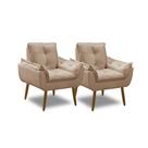 Kit 2 Poltronas Para Sala Decorativa Opala Pés Madeira Suede Capuccino Império Decor
