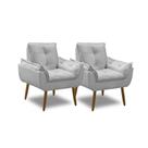 Kit 2 Poltronas Para Sala Decorativa Opala Pés Madeira Suede Cinza Claro Império Decor